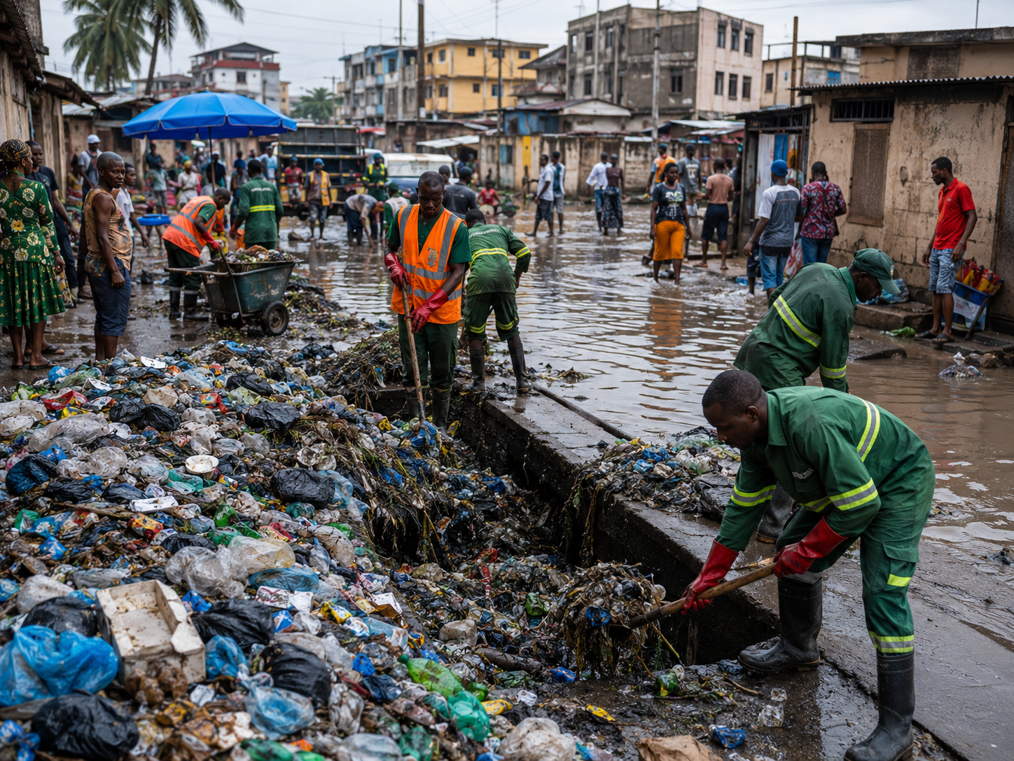 Jeunes participant au nettoyage d’une ville ouest-africaine